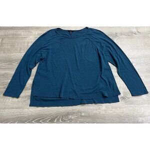 Eileen Fisher Top Silk Blend Long Sleeve Scoop Teal Lightweight Women’s Sz XL
